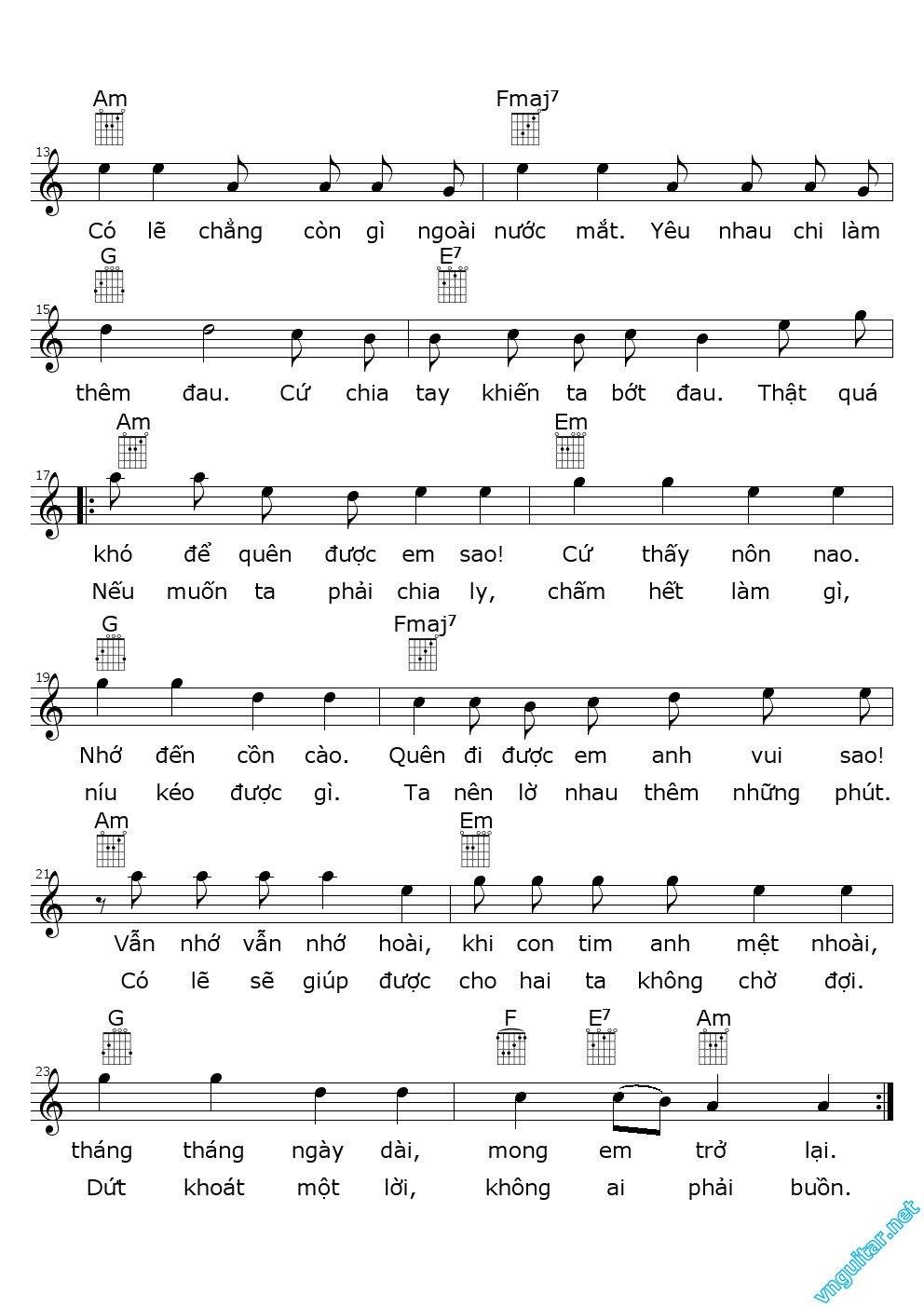 Sheet nhạc Không Cảm Xúc 2